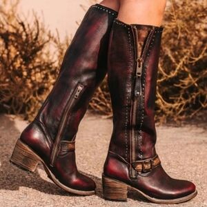MAKE AN OFFER NEW Freebird Carson Leather Tall Boots Sz 11 Deep Wine & Brown